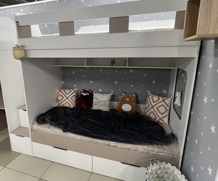 Кровать 2-х ярусная Твинс 190х90 (дуб золотистый + белый) от Династия Kids