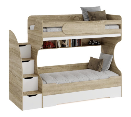 Двухъярусная кровать БИГ 90х200 (дуб сонома + белый) от Династия Kids