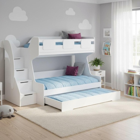 Кровать МЕГА ПРЕМИУМ 120х200 (корпус белый + фасады дуб каньон)