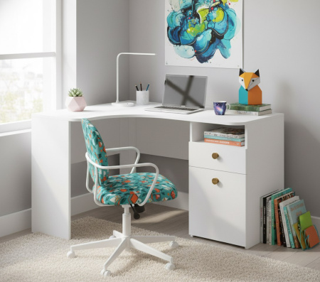 Стол угловой 1400 мм коллекции Умка NEW (ручки - дуб) от Династия Kids