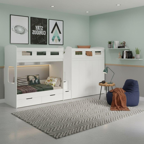 Кровать Квартет 190х90 + шкафы (цвет белый)