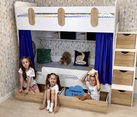 Кровать 2-х ярусная Фортуна 180х80 (дуб золотистый + белый) от Династия Kids