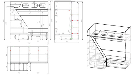 Кровать 2-х ярусная Умка-6 (дуб сонома+белый) 190х80  от Династия Kids