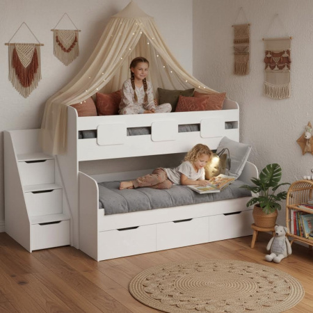 Кровать 2-х ярусная Городок 190х90 (дуб сонома+белый) от Династия Kids