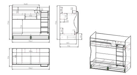 Кровать 2-х ярусная Омега (велюр + белый) 190х80 от Династия Kids