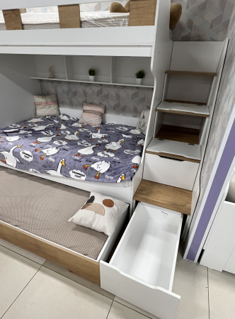 Кровать РУМ 120х200 с доп.спальным местом (корпус велюр + фасады белые)