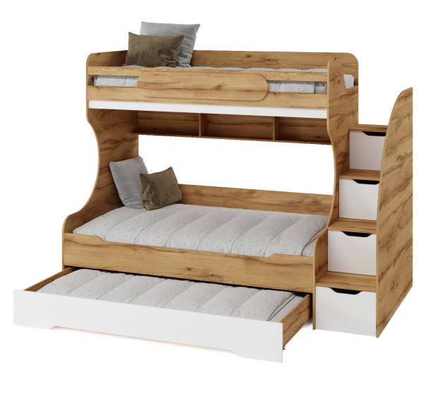 Кровать БИГ 200х120 (дуб золотистый + белый)  от Династия Kids