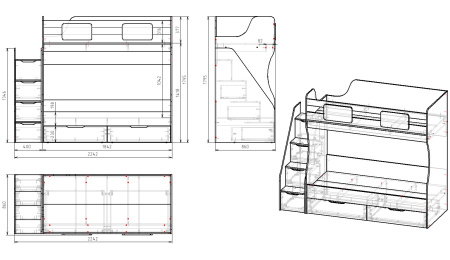 Двухъярусная кровать МИА (цвет белый) 180х80 от Династия Kids