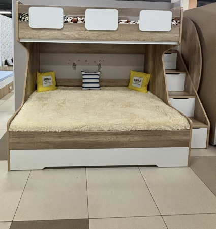 Кровать МЕГА ПРЕМИУМ 120х200 (корпус белый + фасады дуб каньон)