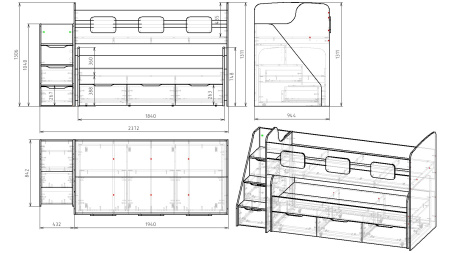 Кровать двухъярусная Городок (бетон пайн + белый) от Династия Kids