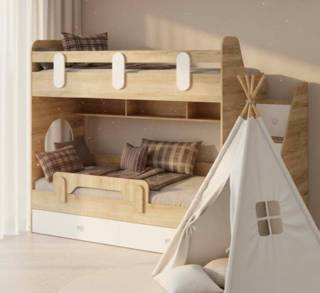 Кровать 2-х ярусная Фортуна-2 (дуб сонома + белый) 180*80 от Династия Kids