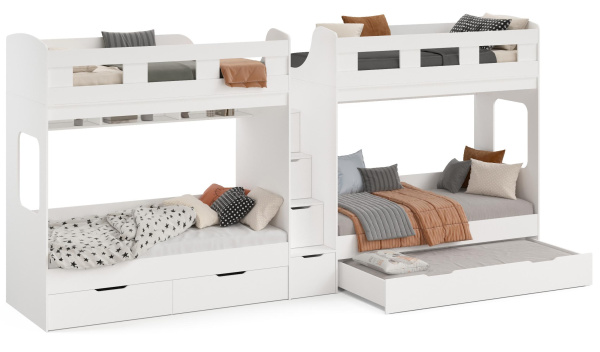 Кровать Квартет + кровать Дабл (цвет белый) 190х90