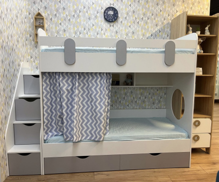 Кровать 2-х ярусная Фортуна (дуб сонома + белый)  от Династия Kids