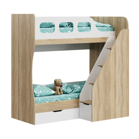 Кровать 2-х ярусная Умка-6 (дуб сонома+белый) 190х80  от Династия Kids