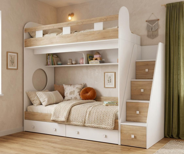 Двухъярусная кровать Юниор-1 (цвет белый) 190х80 от Династия Kids