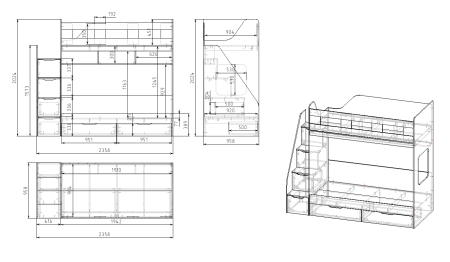 Двухъярусная кровать Твинс 190х90 (дуб сонома + белый) от Династия Kids