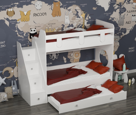 Двухъярусная кровать Фортуна-3 (цвет белый) 190х80 от Династия Kids