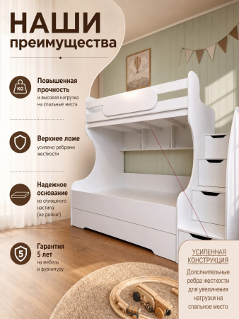 Кровать БИГ 90х200 (цвет белый)  от Династия Kids